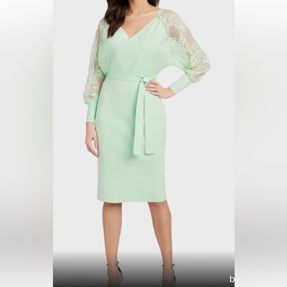 Bebe Women's Lace Detail Sweater Midi Dress‎ - Sea Green -V cleavage V back Sz L